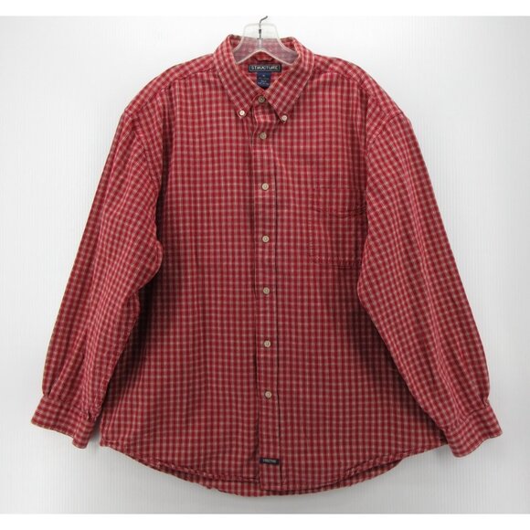 VINTAGE Structure Shirt XL Button Down Oxford Plaid Pocket Twill 90s Y2K - Picture 1 of 10